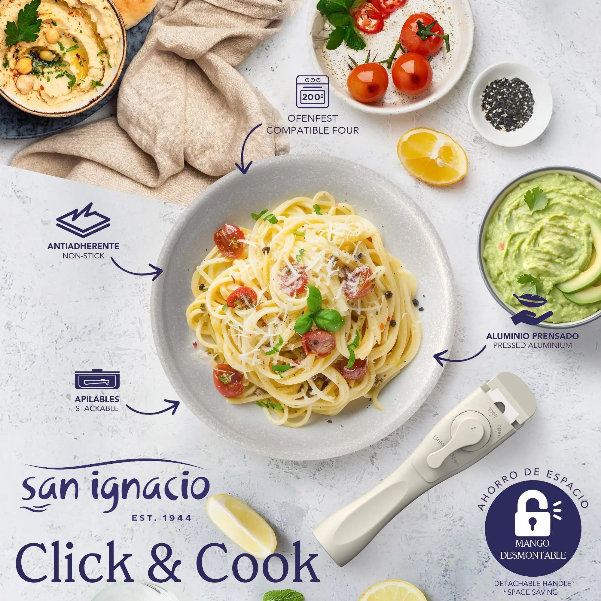 MasterSpace™ - Set de Cocina 8 Piezas con Mango Extraíble e Inteligente