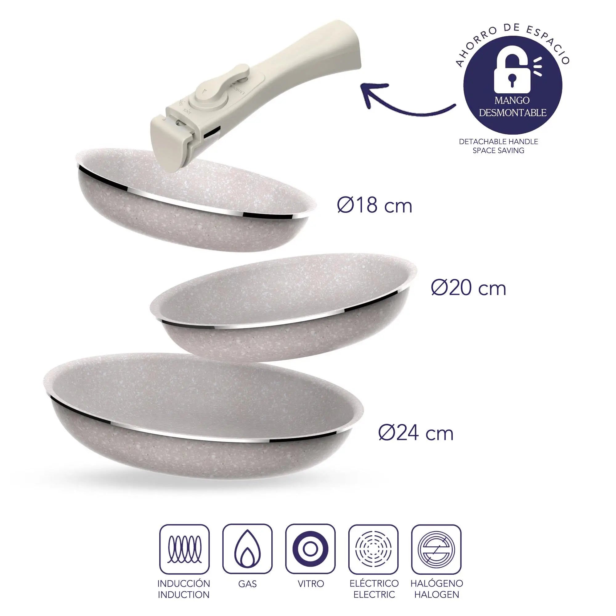 MasterSpace™ - Set de Cocina 8 Piezas con Mango Extraíble e Inteligente